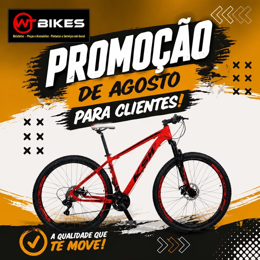 Mountain bike vermelha e preta em arte da WT BIKES
